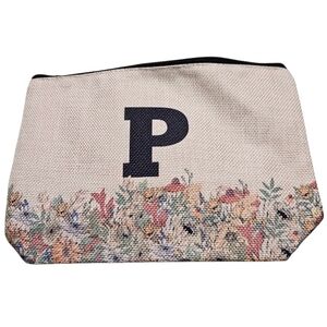 Floral Canvas Zip Pouch with Black “P” Monogram